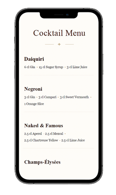 Cocktail Menu Screenshot